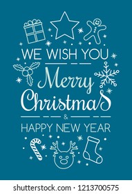 Christmas typography with decorative ornaments. Vector.
