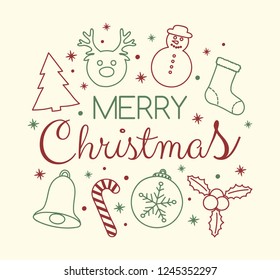 Christmas typography with decorative ornaments. Vector.