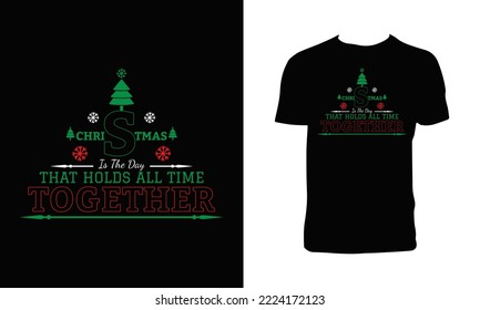 Christmas Typography And Decorative T Shirt Design. 