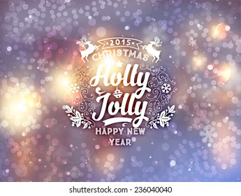 Diseño de tipografía navideña con fondo borroso. Copos de nieve y luces para tarjetas de felicitación de Navidad.
