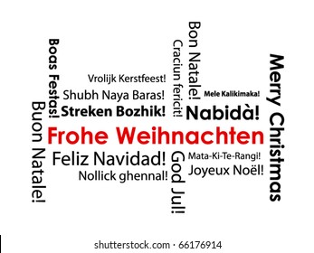 Christmas typography: Frohe Weihnachten (German) written in many languages