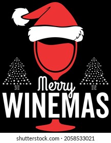 Christmas Typography Graphic SVG Quotes T-shirt-Merry Winemas, greetings cards, gifts, Season, illustration, vector text, Creative typography for Holiday, Good for T-shirt and any Printable Product
