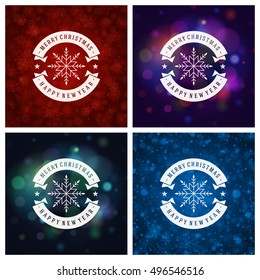 Christmas Typography Greeting Cards Design Set. Christmas lights and Snowflakes Backgrounds. Vector illustration EPS 10.