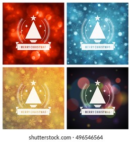 Christmas Typography Greeting Cards Design Set. Christmas lights and Snowflakes Backgrounds. Vector illustration EPS 10.