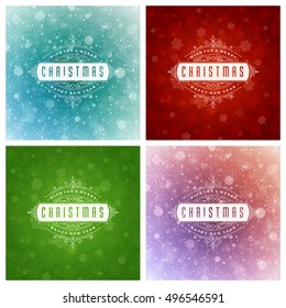 Christmas Typography Greeting Cards Design Set. Christmas lights and Snowflakes Backgrounds. Vector illustration EPS 10.