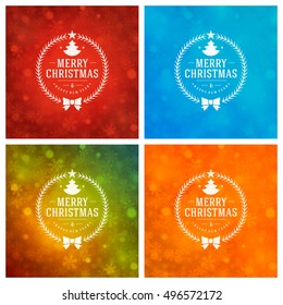 Christmas Typography Greeting Cards Design Set. Christmas lights and Snowflakes Backgrounds. Vector illustration EPS 10.