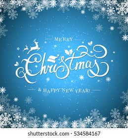 Christmas typography, handwriting. Merry Christmas and Happy New Year hand lettering design. Vector illustrations, greeting card.