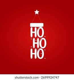 Tipografia de Natal, Ho Ho Ho Ho texto, fundo vermelho, design de chapéu de Papai Noel, cartaz de feriado festivo, saudação de Natal minimalista, ilustração vetorial, estação de inverno, modelo de cartão de Natal alegre