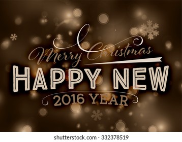 Christmas Typography Label for Greeting Card Design. Vintage Blurred Background. Blurred Xmas Tree with Christmas Lights. Retro Style.