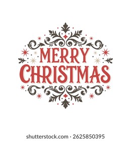 Christmas typography on snowflakes background. Vector illustration on white background