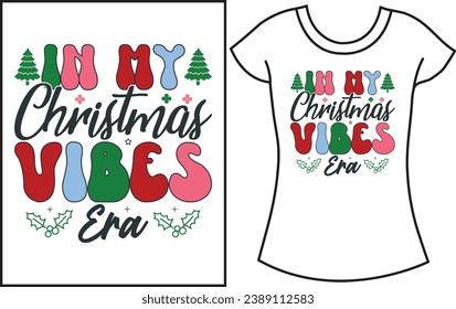 Christmas Typography Retro T shirt design. Gift t shirt for family.