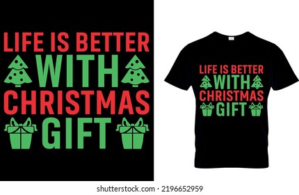 christmas typography T shirt design with editable vector graphic. Perfect for print items and bags, posters, cards. isolated on black background.