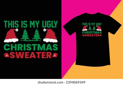 christmas typography T shirt design with editable vector graphic. Perfect for print items and bags, posters, cards. isolated on black background.