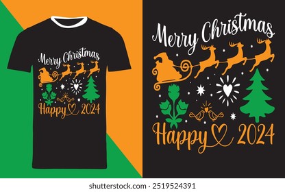 christmas typography t shirt design " merry christmas happy 2024 