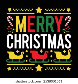 christmas typography T shirt design with editable vector graphic. Perfect for print items and bags, posters, cards. isolated on black background.