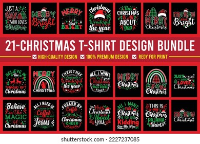 Christmas typography t-shirt design bundle
