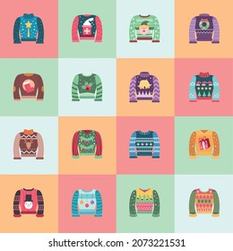 christmas ugly sweater icon set