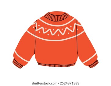 Christmas ugly sweater or jumper with decorative abstract elements. Knitted woolen warm clothing pullover. Vector hand drawn illustration in cartoon style.