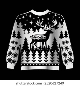 Christmas ugly sweater on black background. Vector illustration. 