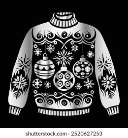 Christmas ugly sweater on black background. Vector illustration. 