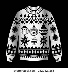 Christmas ugly sweater on black background. Vector illustration. 