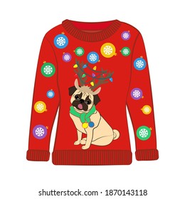 Christmas ugly sweater on the white background. Vector illustration