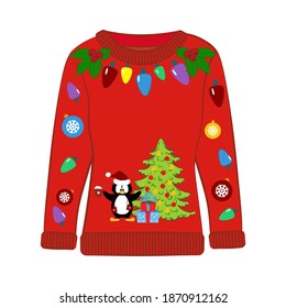 Christmas ugly sweater on the white background. Vector illustration