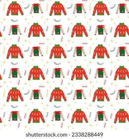 Christmas ugly sweater party, decoration for Christmasm, seamless pattern vector ugly sweater party.