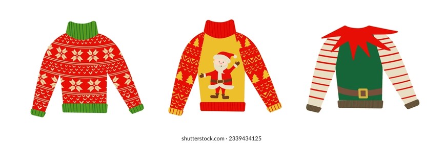 Christmas ugly sweater party, decoration for Christmasm, set of vector ugly sweater party