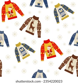 Christmas ugly sweater party, decoration for Christmasm, seamless pattern vector ugly sweater party.