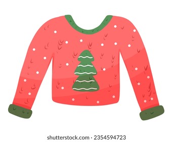 Christmas ugly sweater with pine tree. Vector holiday illustration 