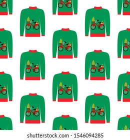 Christmas ugly sweater seamless pattern on the white background. Vector illustration