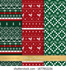 Christmas ugly sweater seamless patterns bundle set of 3 designs