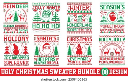 Christmas Ugly Sweater T-shirt  Design, Calligraphy T-shirt, EPS,  Files for Cutting, Ideal for Bags, Cups, Cards, EPS 10 for DIY Crafts