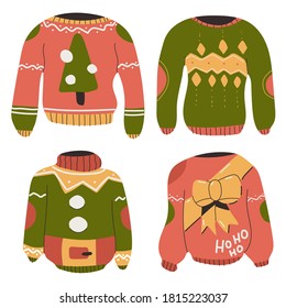 Christmas ugly sweaters vector set isolated on a white background.