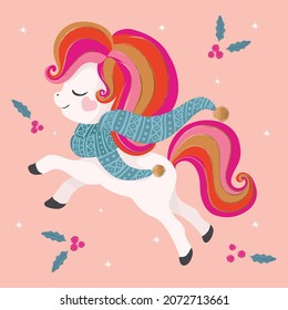 Christmas Unicorn vector illustration, Merry Christmas card and shirt design