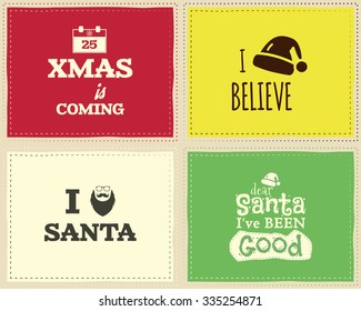 Christmas unique funny sign, quote background design set for kids - xmas is coming. Nice bright palette. Can be use as flyer, banner, poster, background, card. Vector illustration