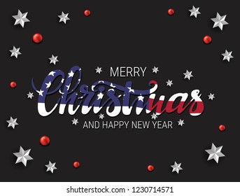 Christmas usa. Patriotic christmas illustration. American flag color with hand drawn lettering