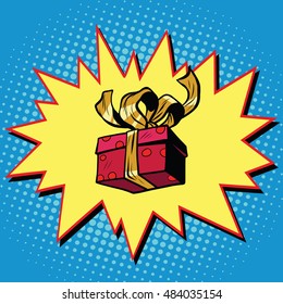 Christmas or Valentine gift box, pop art retro vector illustration. Surprise celebration or birthday