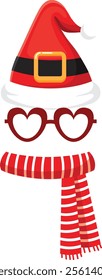 Christmas and Valentine s Day are celebrated with a Santa Claus hat, heart shaped glasses and a striped scarf, creating a festive and romantic atmosphere