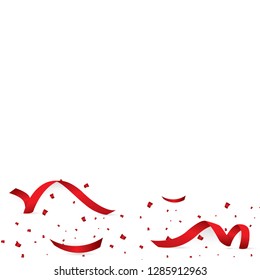 Christmas, Valentine s Day red confetti with ribbon on a white background. Falling shiny confetti glitters. Holiday Party Design Elements.