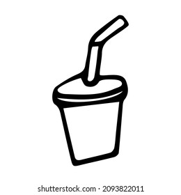 Christmas Valentine's Day or Birthday straw glass doodle vector illustration