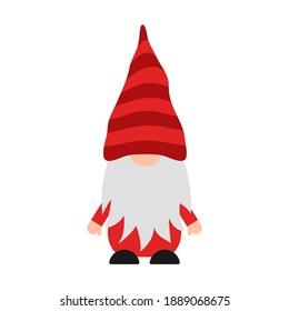 Christmas or Valentines Day gnome isolated on white . Scandinavian Nordic dwarf. Cute cartoon character. Vector template for banner, poster, greeting card, t shirt, etc.