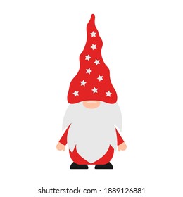 Christmas or Valentines Day gnome isolated on white . Scandinavian Nordic dwarf. Cute cartoon character. Vector template for poster, banner, greeting card, t shirt, etc.