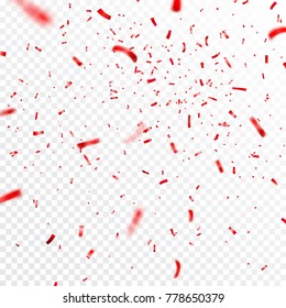 Christmas, Valentines day red confetti on transparent background. Falling shiny confetti glitters. Festive party design elements.