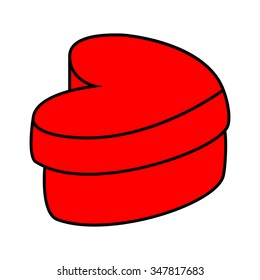 Christmas, valentines red heart shape box for chocolate cartoon design, icon, symbol. vector illustration isolated on white background.