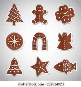 christmas various gingerbread symbols set eps10