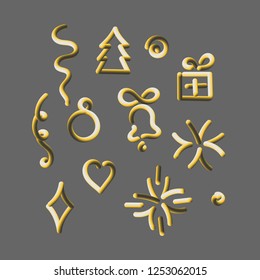 Christmas vector 3D icons. Christmas tree, bell, ball, gift and other design elements.