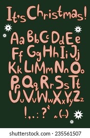 Christmas vector alphabet. Cane candy ABC. It's Christmas characters. 