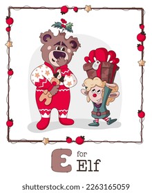 Christmas vector Alphabet. Letter E - Elf